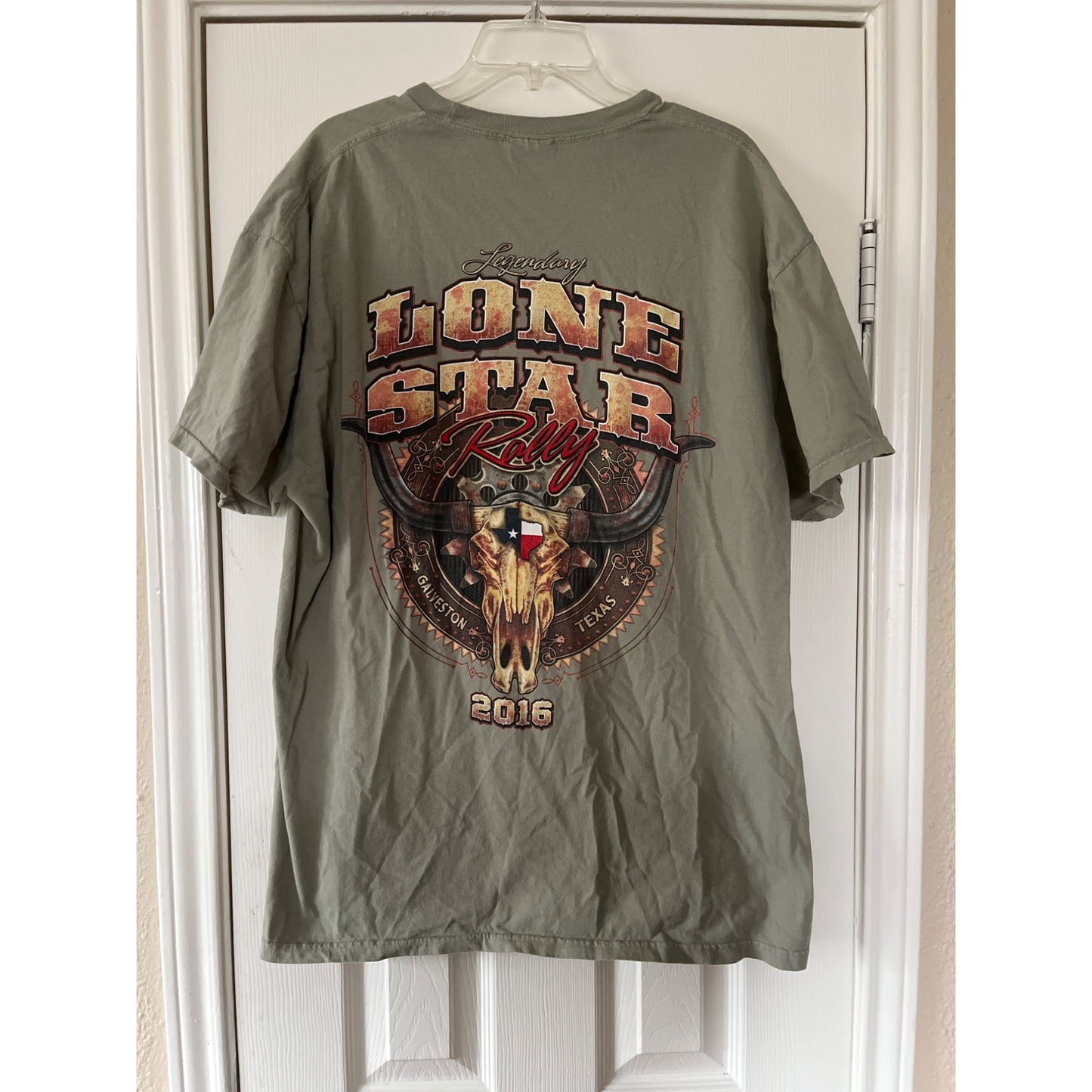 Port & Company Galveston Lone Star Rally 2016 Short Sleeve Tee Olive Mens Size XL
