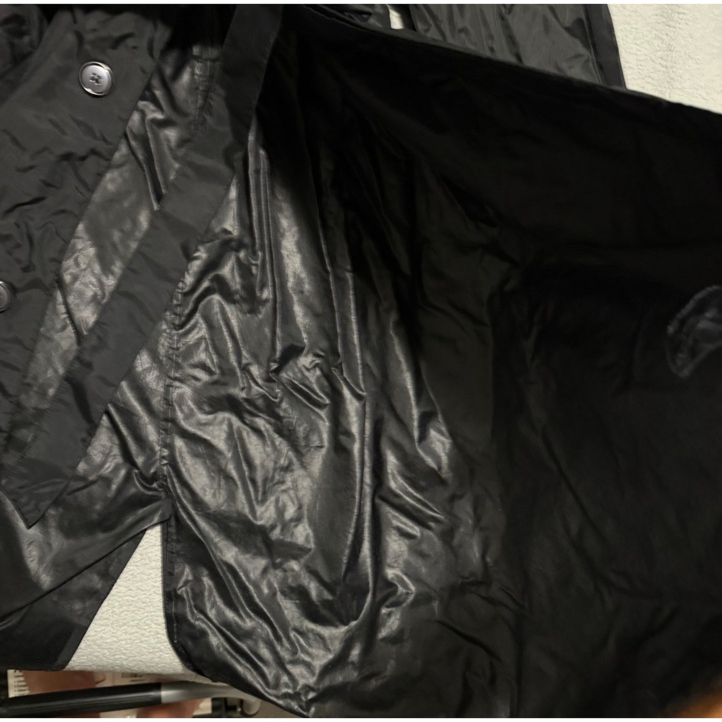 Vintage 80s Exclusive Lightweight Trench Coat Overcoat Womens Black Nylon Made Italy Size L