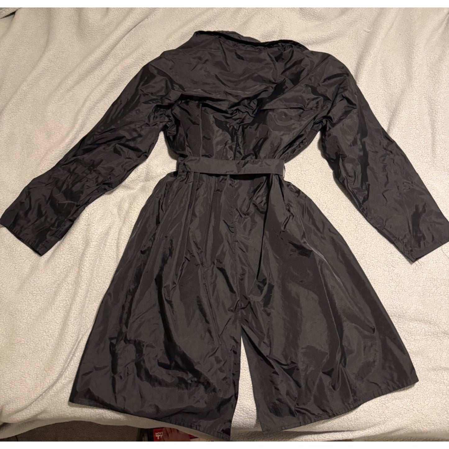 Vintage 80s Exclusive Lightweight Trench Coat Overcoat Womens Black Nylon Made Italy Size L