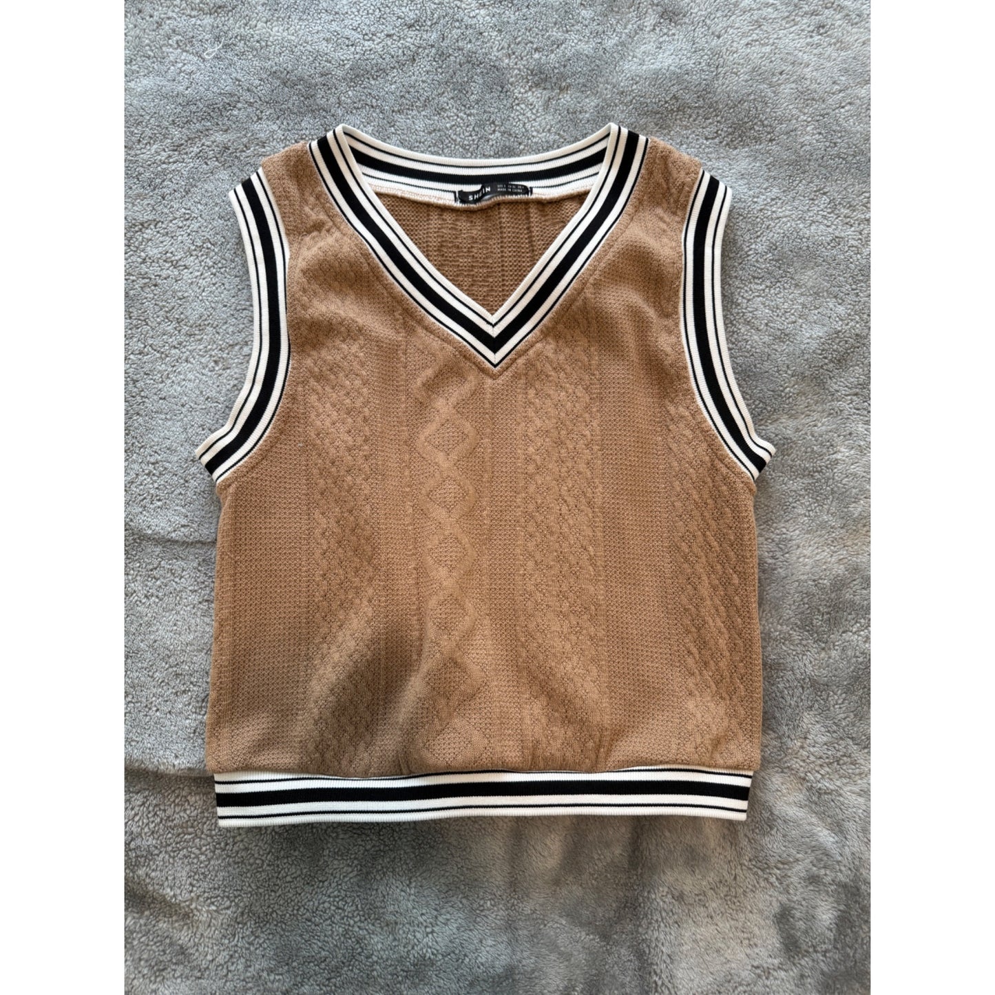 SHEIN EZwear Varsity Striped Cropped Sweater Vest Size S