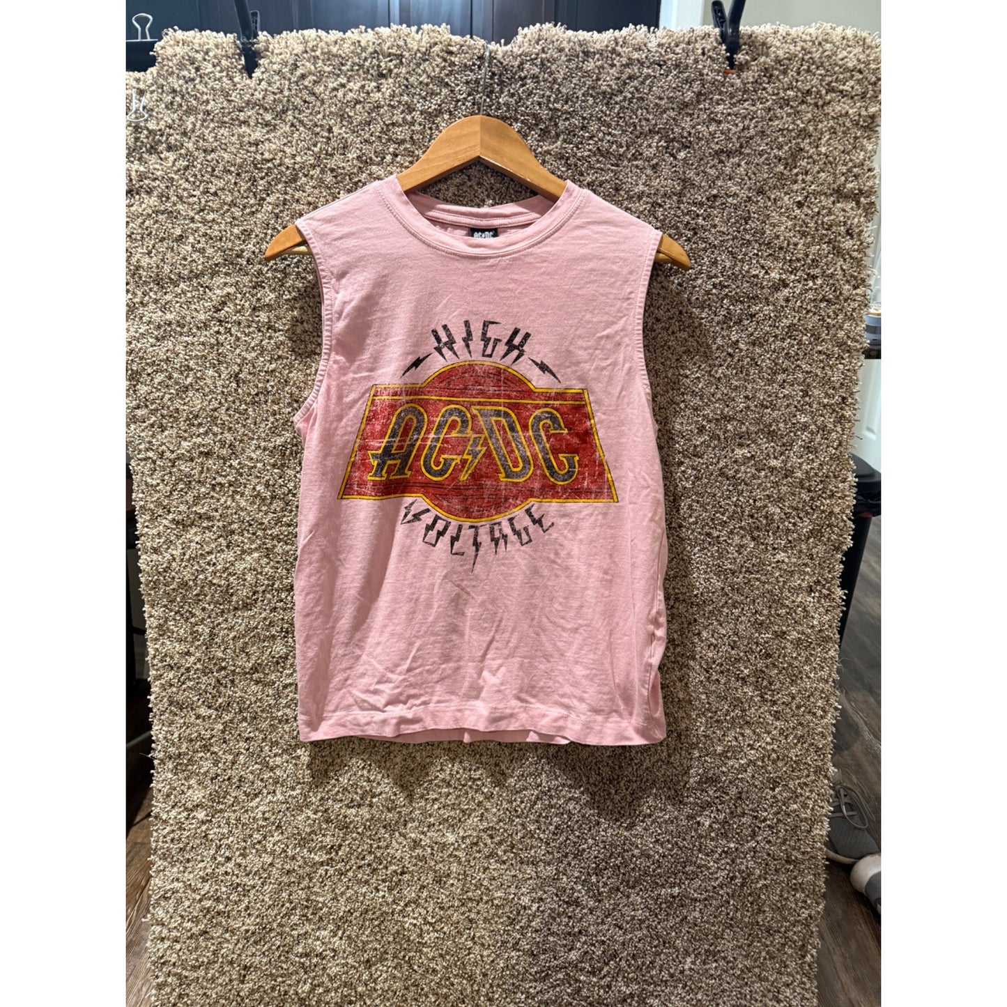 AC/DC Women’s Pink Tank Singlet Sleeveless Rock Band Shirt Size 10