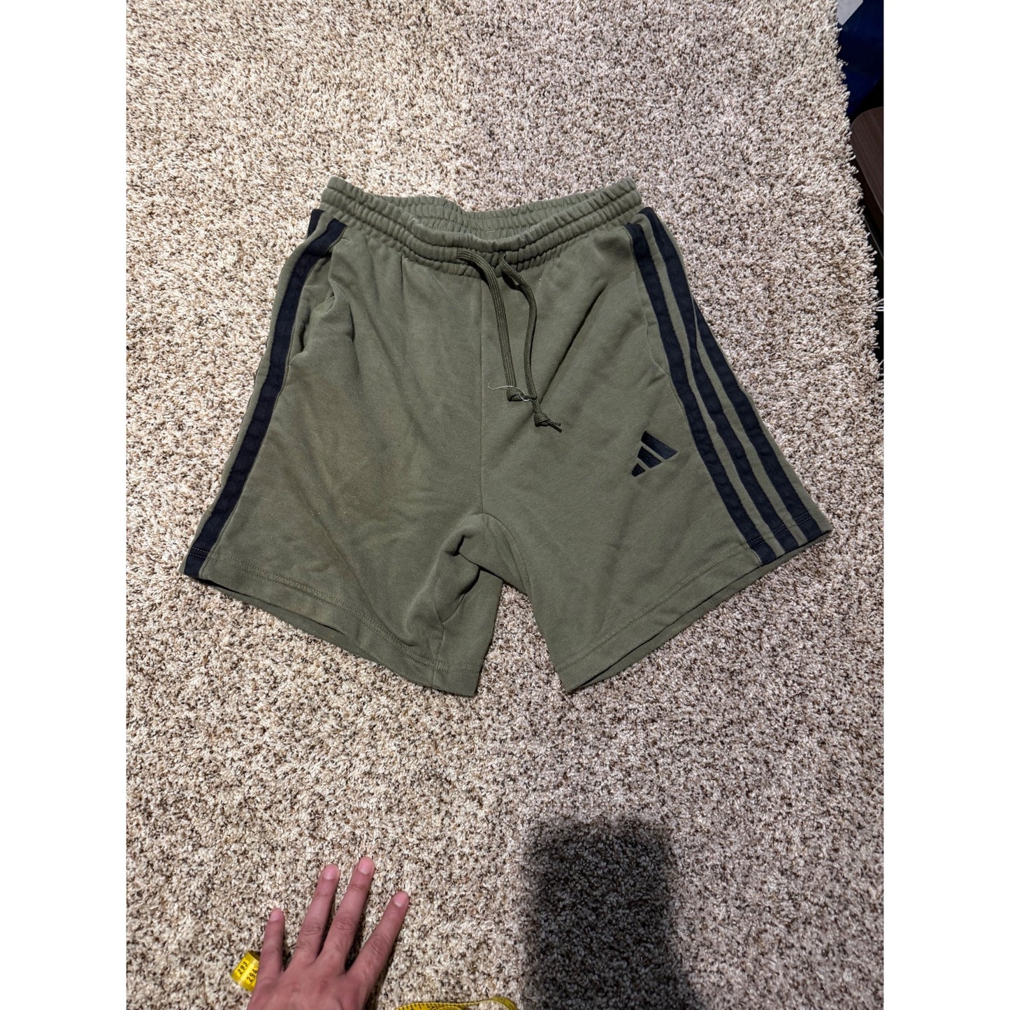 Adidas Essentials 3-Stripes French Terry Shorts Men's S Olive Green Athletic