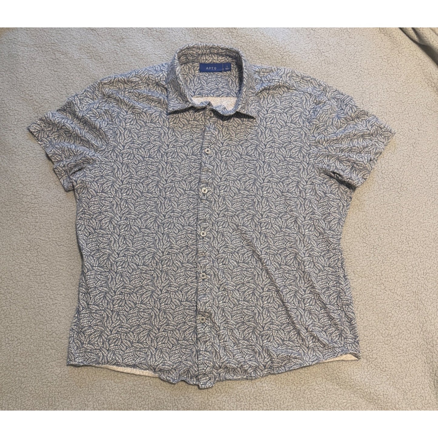 Apt 9 Mens Gray Blue Button Down Short Sleeve Size L