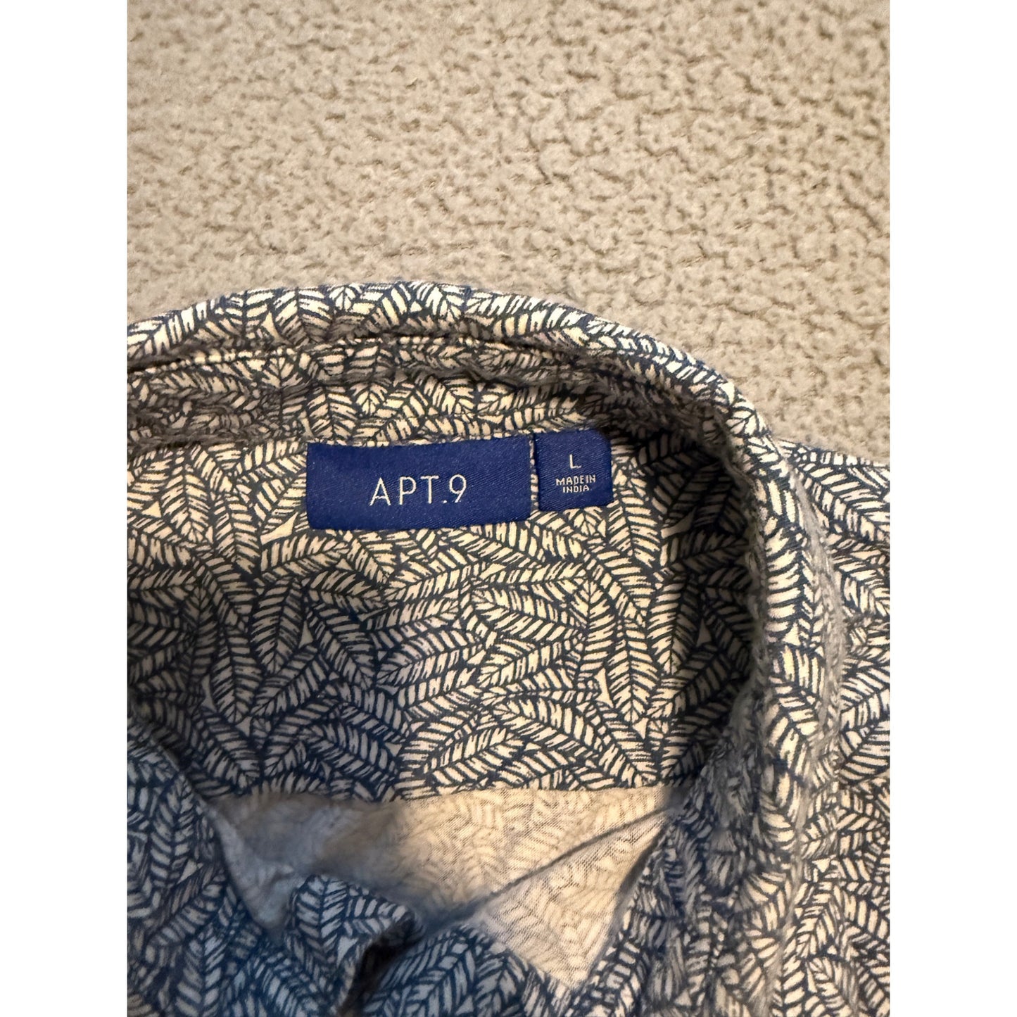 Apt 9 Mens Gray Blue Button Down Short Sleeve Size L