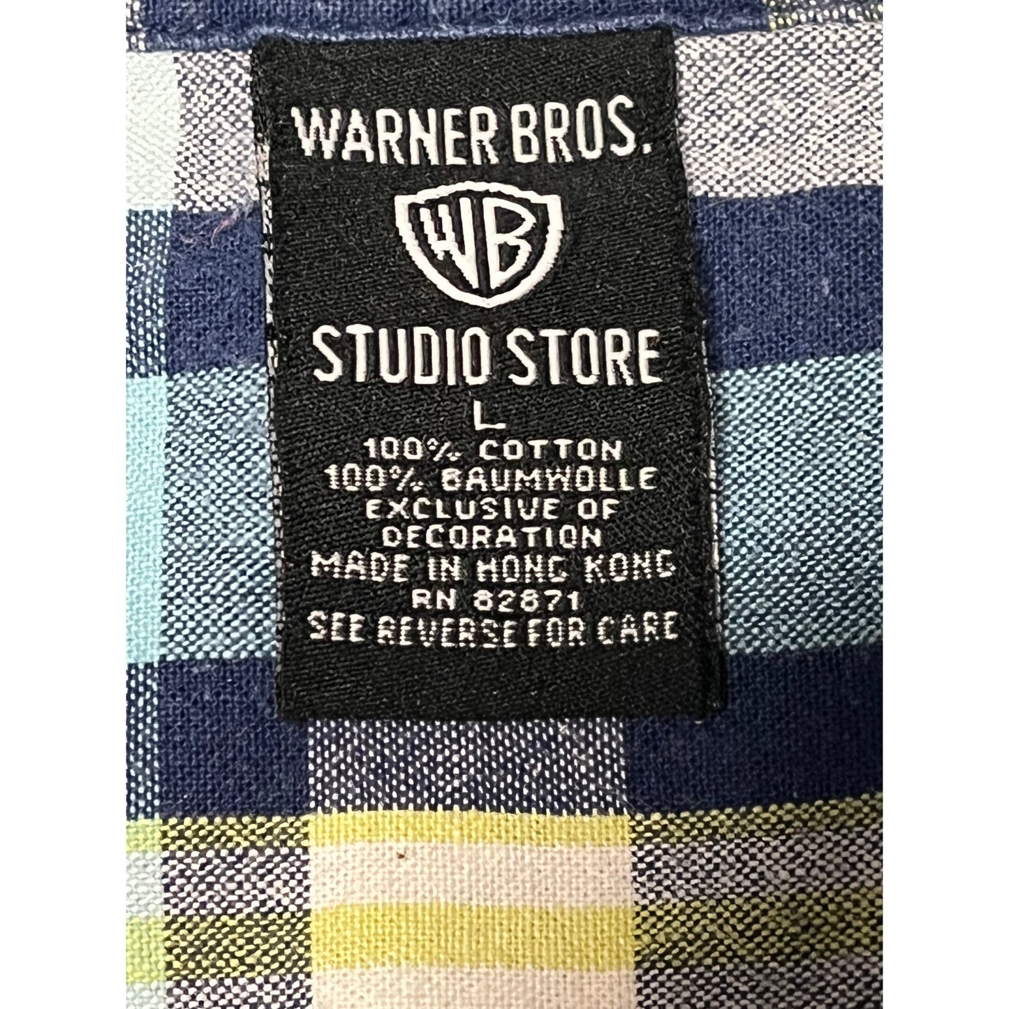 Vintage 1997 Warner Bros Looney Tunes Bugs Bunny & Taz Plaid Golf Shirt Multi L