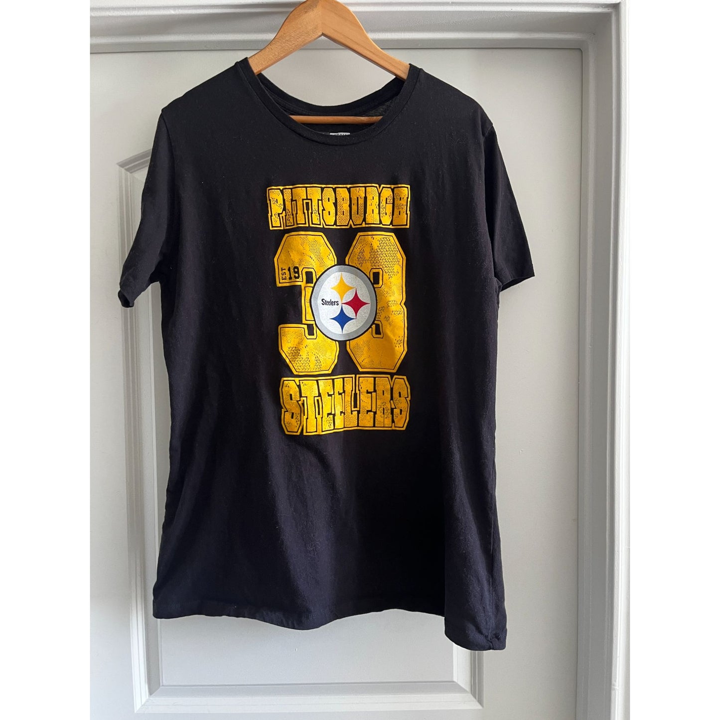 NFL Team Pittsburg Steelers Cotton #33 Short Sleeve Tee Black Women's Size M