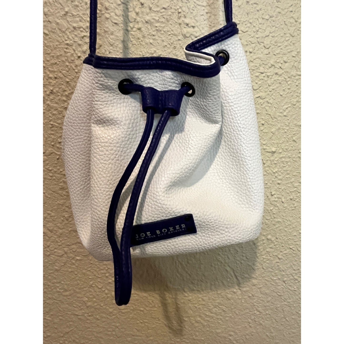 Joe Boxer Faux Leather 90's Y2K Vintage Blue White Crossbody Pull String Bag