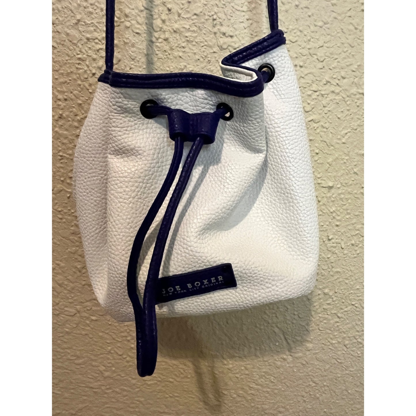 Joe Boxer Faux Leather 90's Y2K Vintage Blue White Crossbody Pull String Bag
