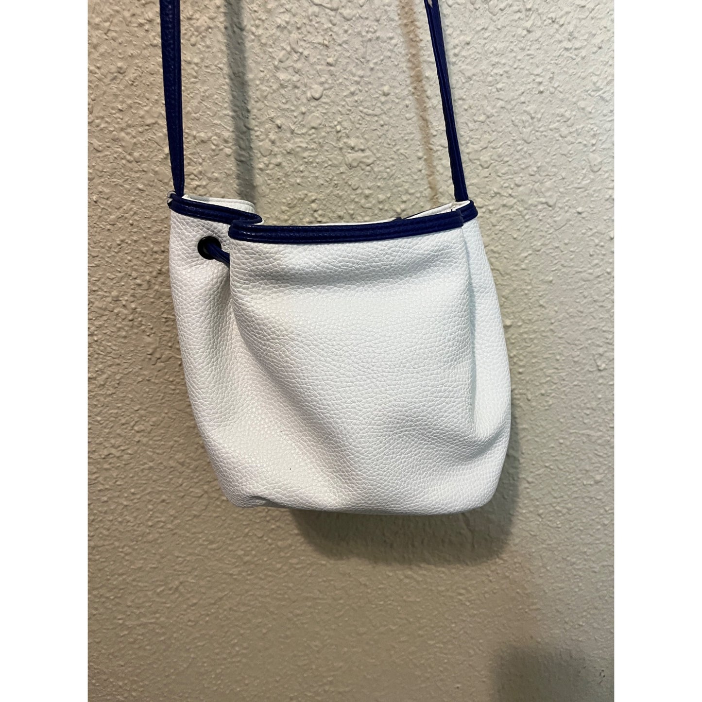 Joe Boxer Faux Leather 90's Y2K Vintage Blue White Crossbody Pull String Bag