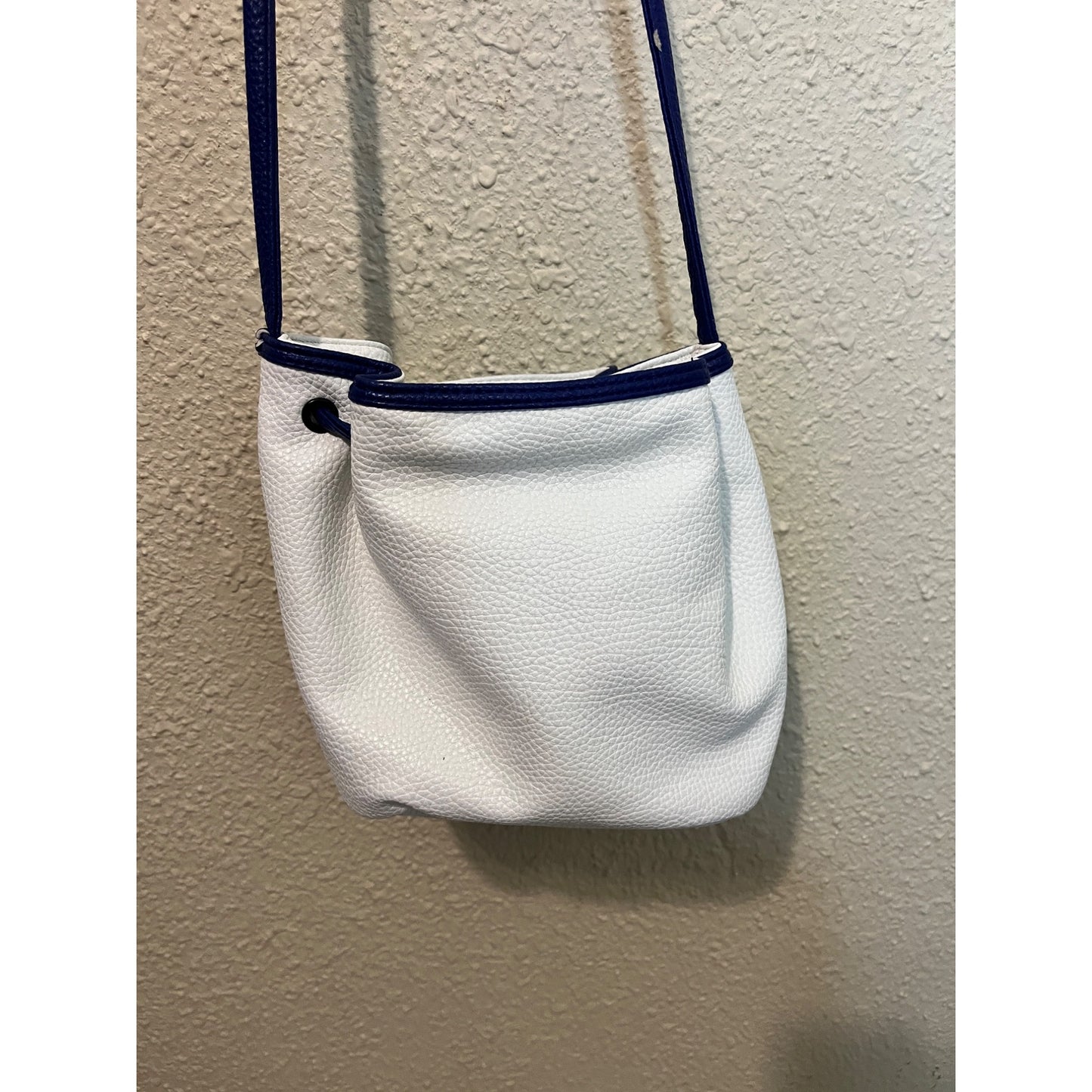 Joe Boxer Faux Leather 90's Y2K Vintage Blue White Crossbody Pull String Bag