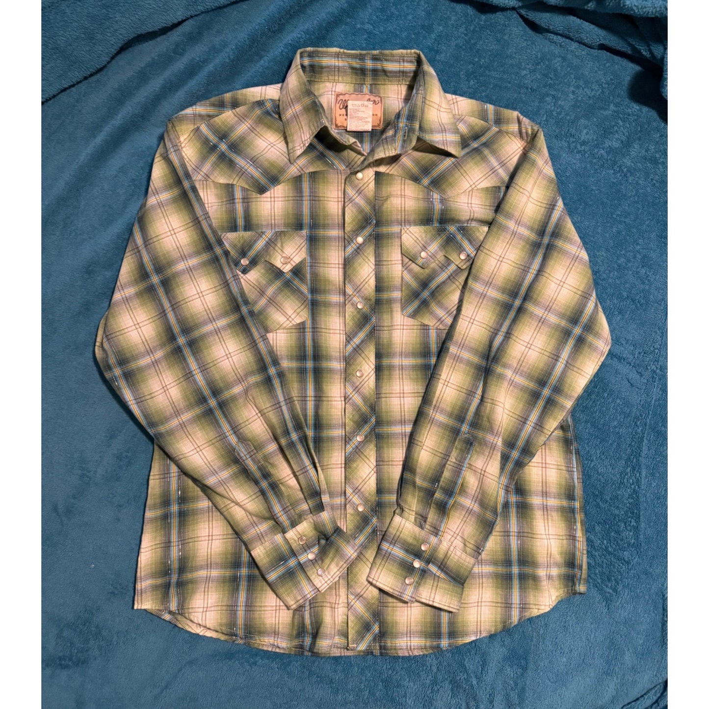 Wrangler Mens Plaid Brown Western Rodeo Pearl Snap Shirt WM103GN Size L