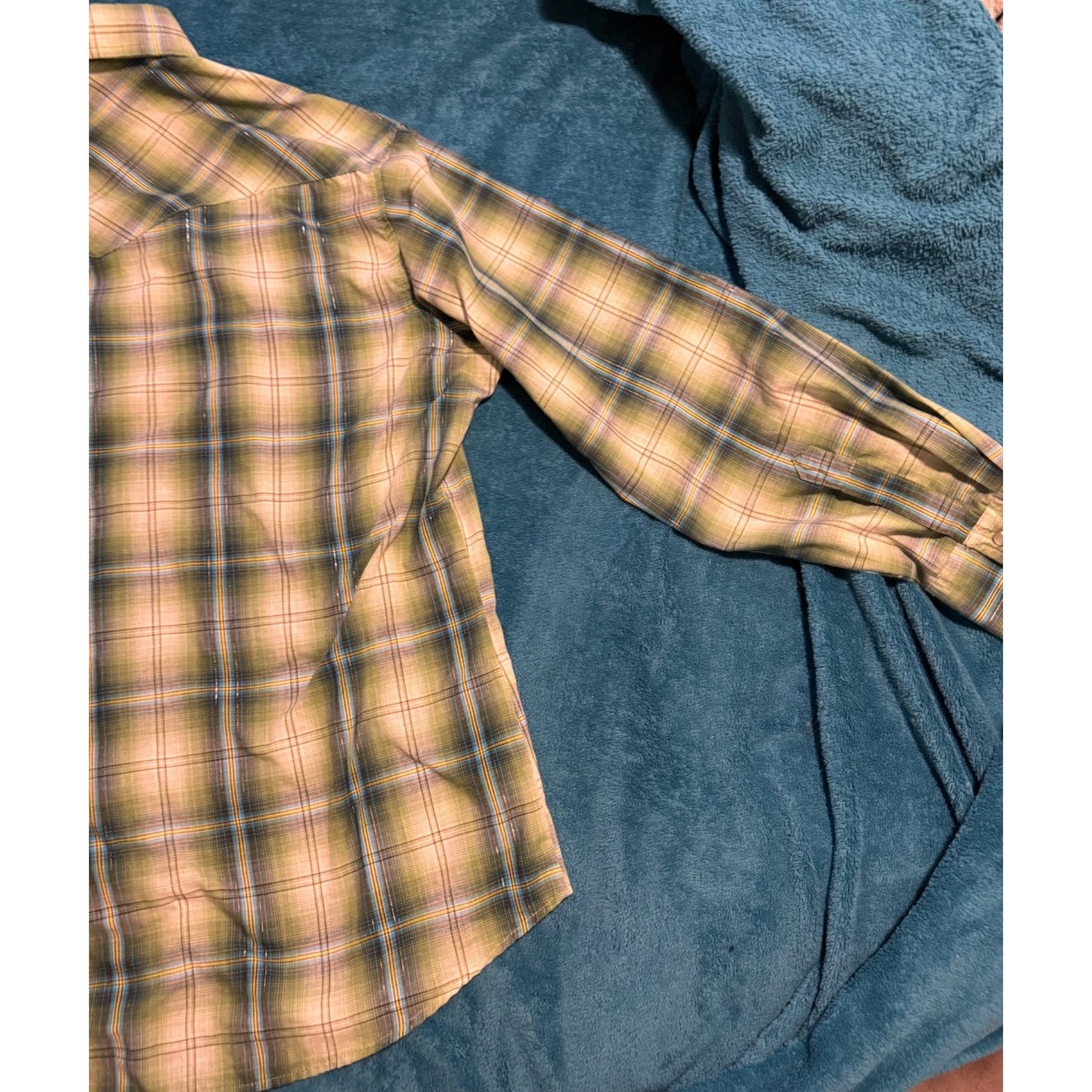 Wrangler Mens Plaid Brown Western Rodeo Pearl Snap Shirt WM103GN Size L