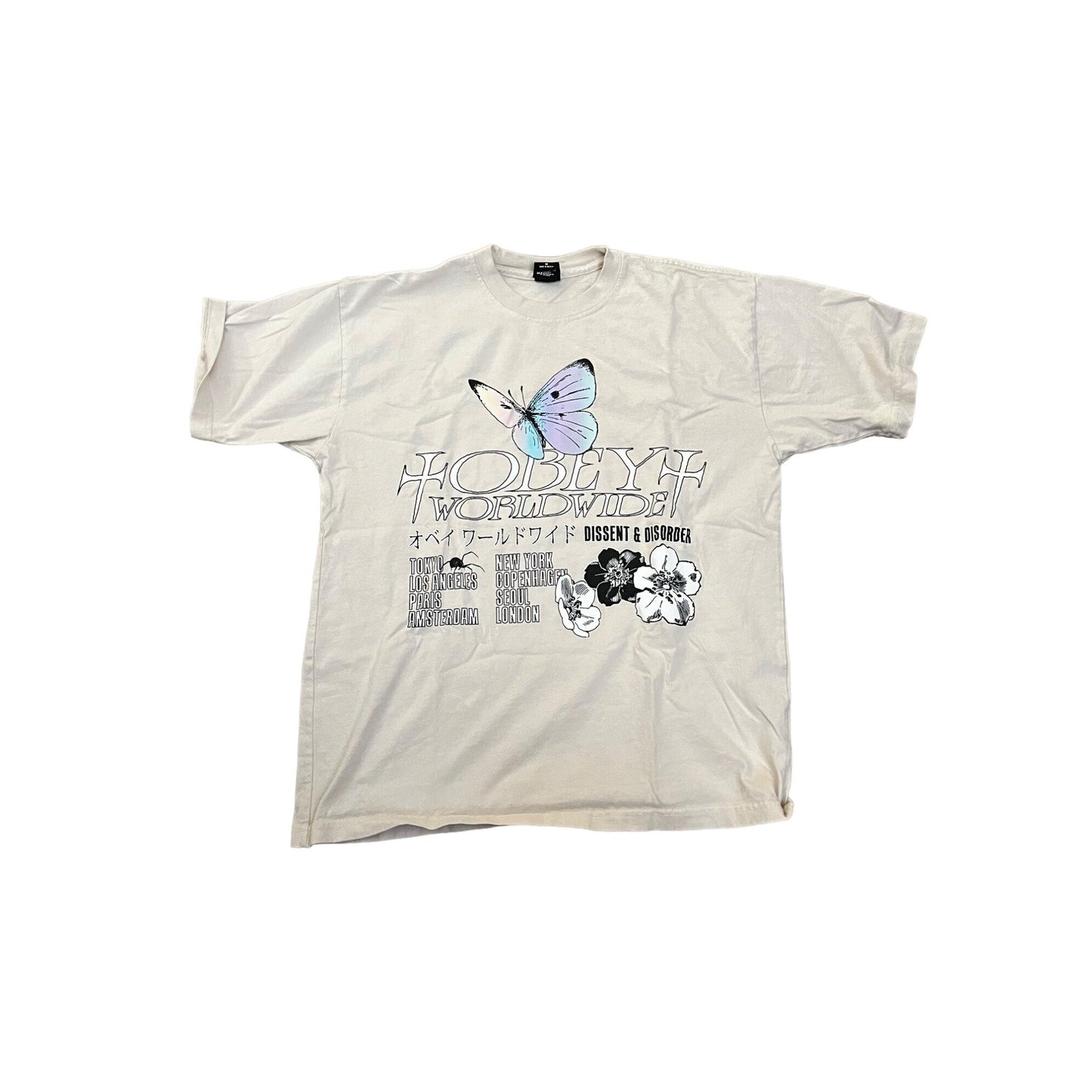OBEY Short Sleeve Graphic T-Shirt Size M Beige