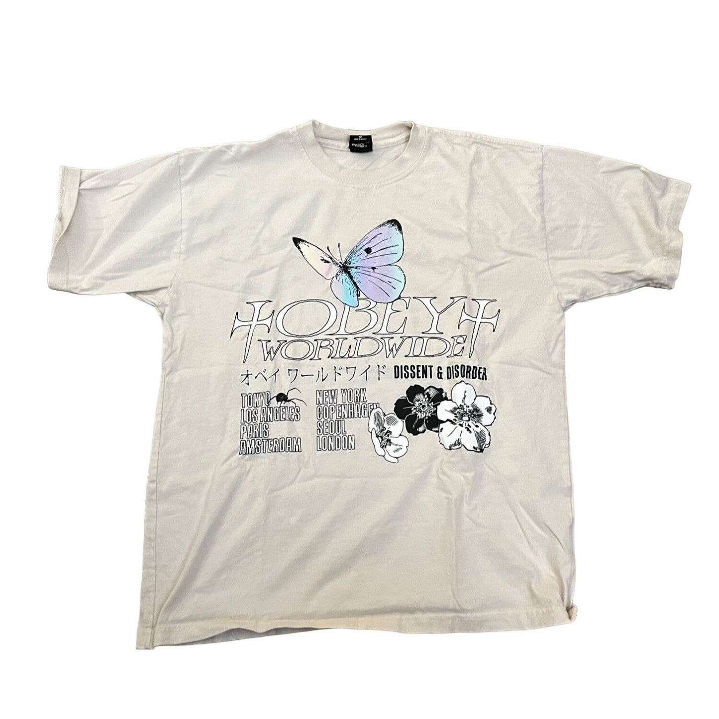 OBEY Short Sleeve Graphic T-Shirt Size M Beige