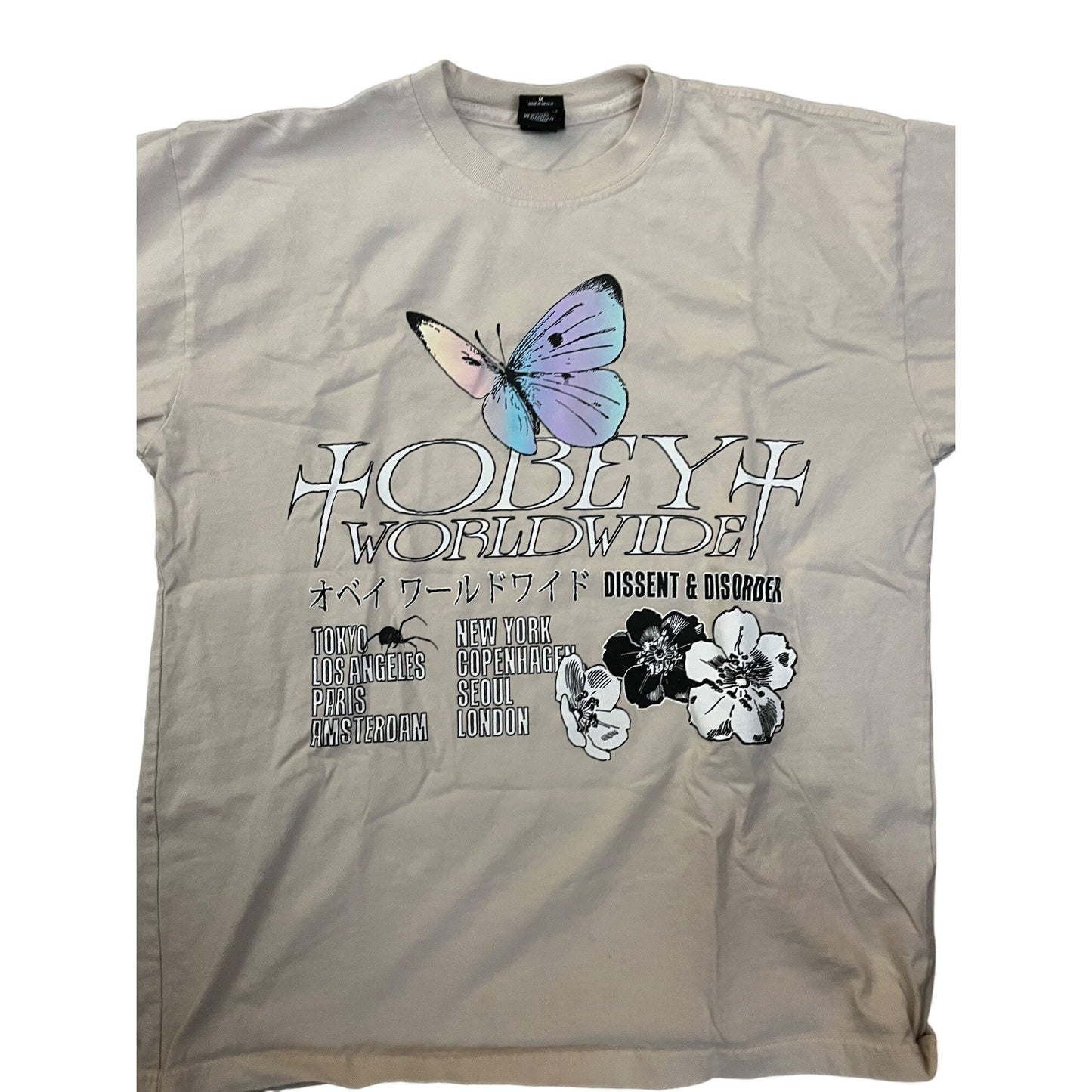 OBEY Short Sleeve Graphic T-Shirt Size M Beige
