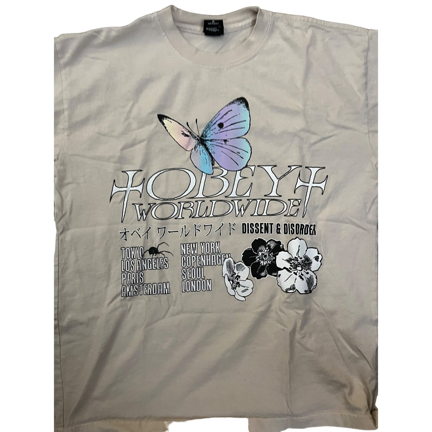 OBEY Short Sleeve Graphic T-Shirt Size M Beige