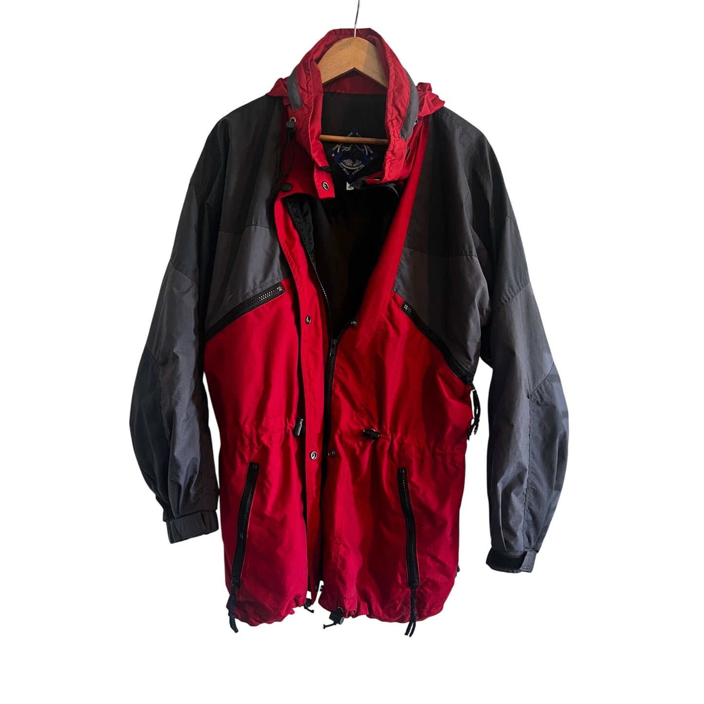 Skor Womens Jacket Nylon Hiking Windbreaker Red Black Jacket 90's Y2K Size XL