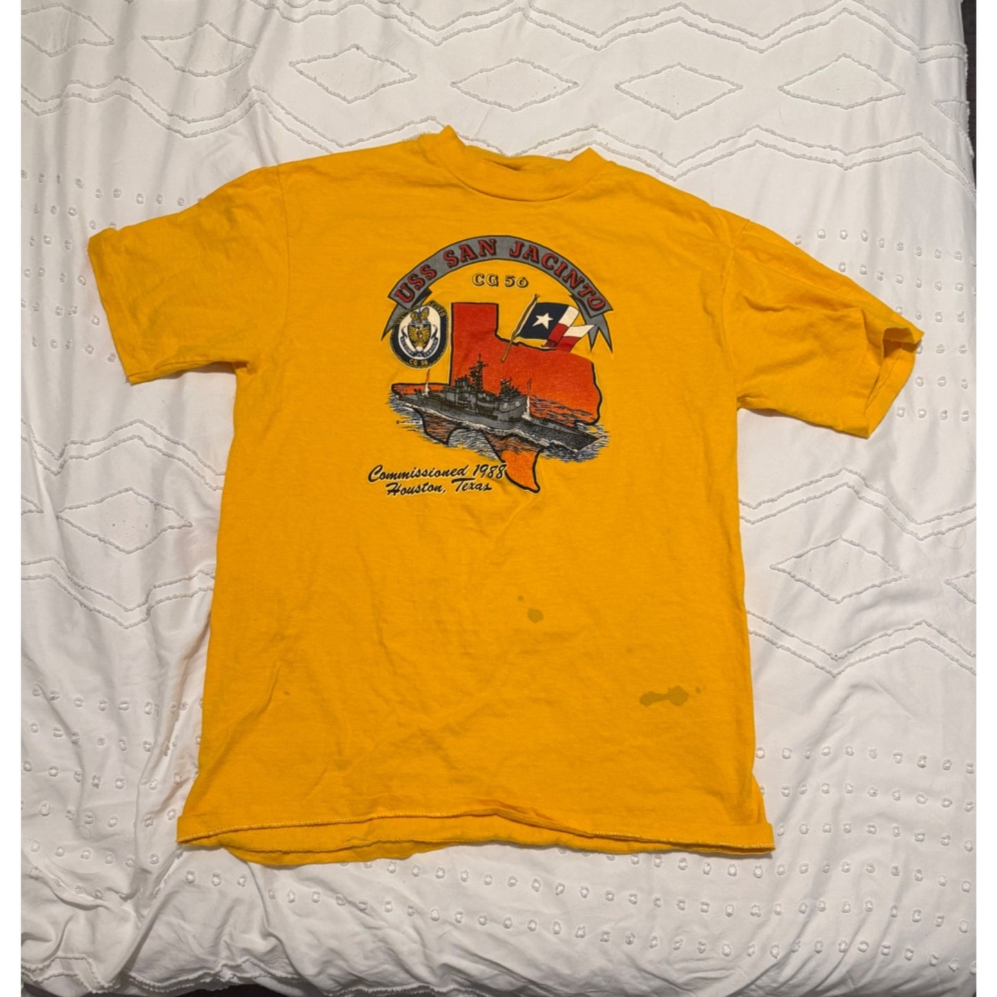 USS San Jacinto Houston Texas Yellow Short Sleeve T-shirt Size M