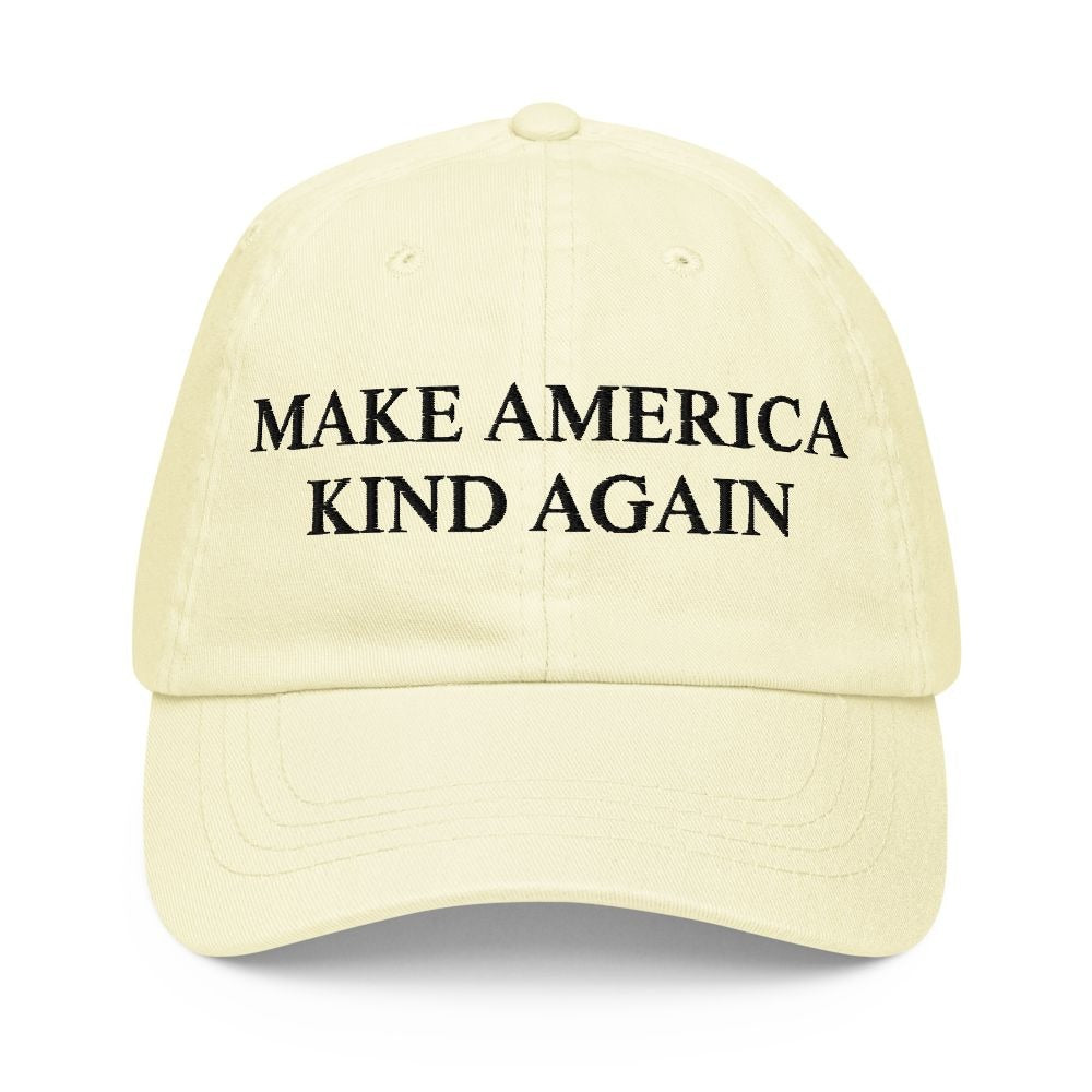 Y2K Pastel Yellow Baseball Cap – Make America Kind Again (Unisex Adjustable)