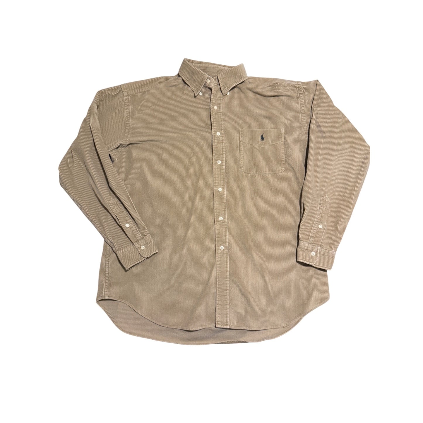 Vintage 90s Ralph Lauren Mens Blaire Beige Long Sleeve Button Down Coduroy Size XL