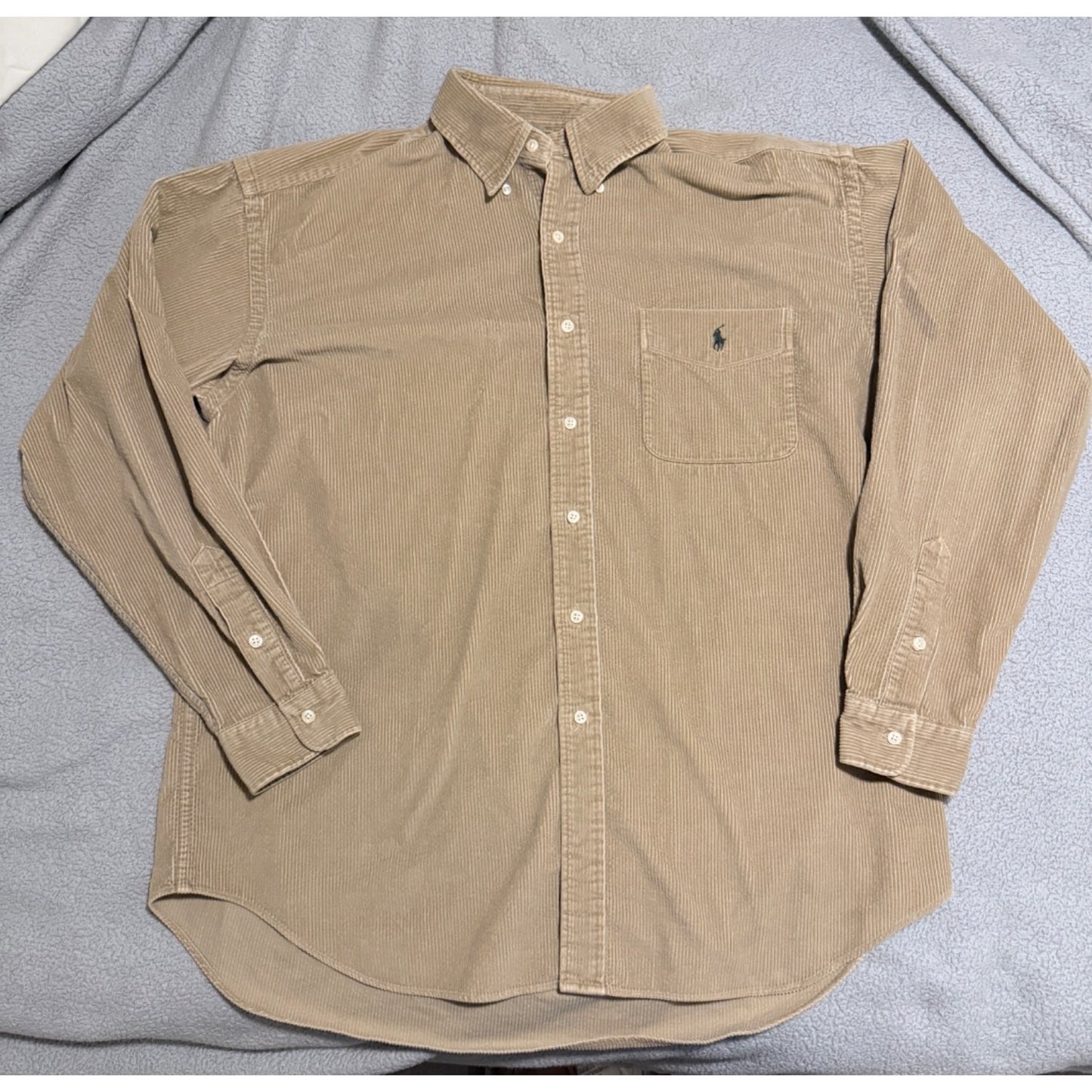 Vintage 90s Ralph Lauren Mens Blaire Beige Long Sleeve Button Down Coduroy Size XL