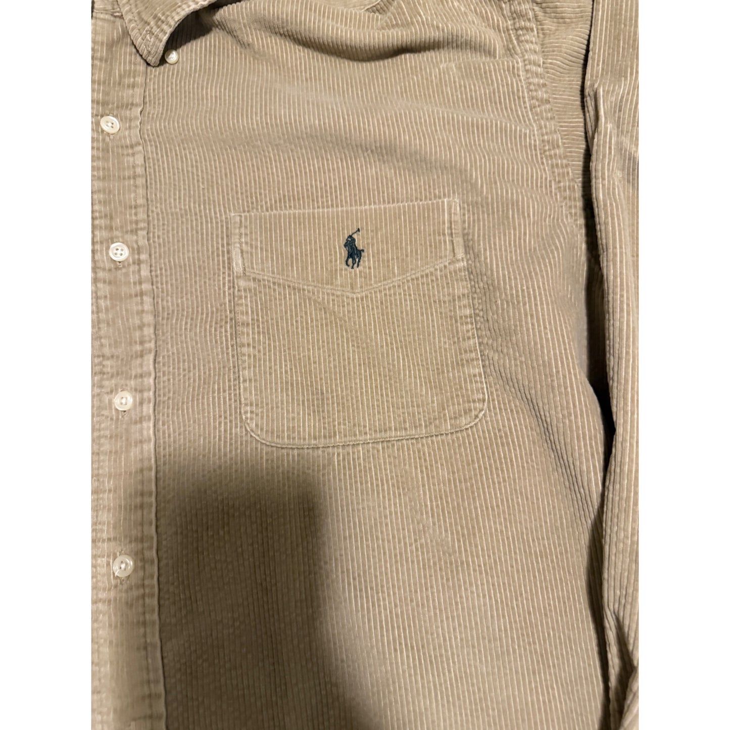 Vintage 90s Ralph Lauren Mens Blaire Beige Long Sleeve Button Down Coduroy Size XL