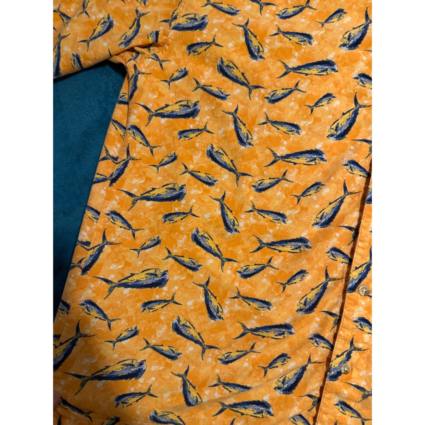 Columbia Men’s Tropical Beach Fish Yellow Short Sleeve Button Up Shirt – Size XL