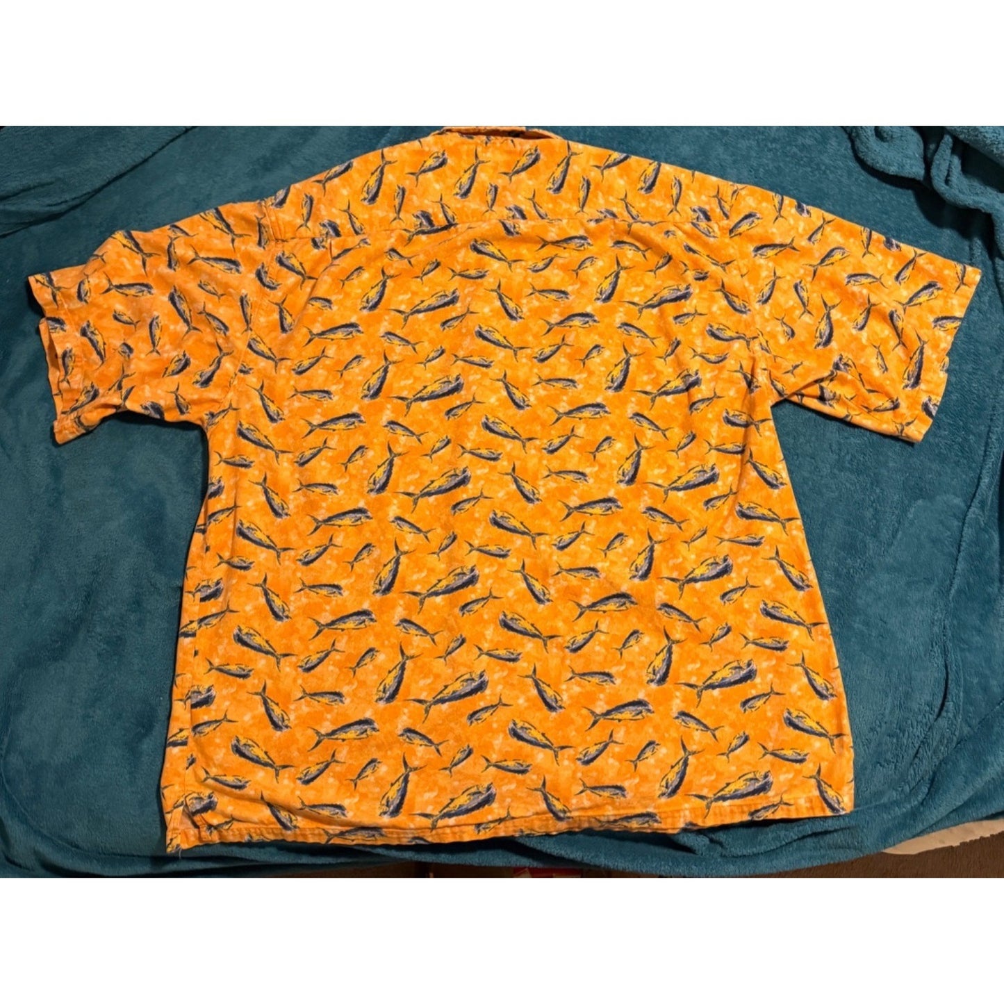 Columbia Men’s Tropical Beach Fish Yellow Short Sleeve Button Up Shirt – Size XL