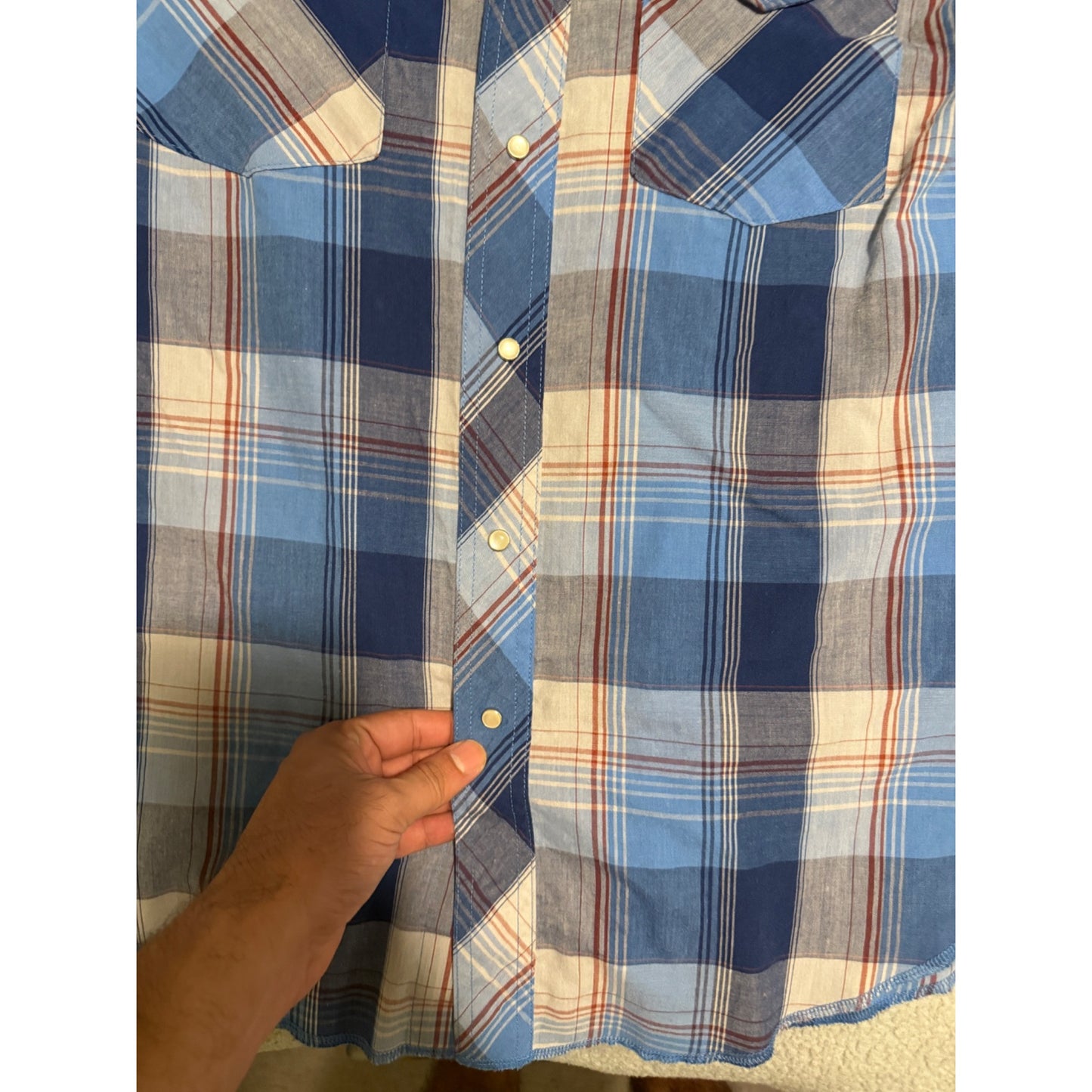 Wrangler Western Blue Pearl Snap Plaid Button Up Western Cowboy Shirt Size S