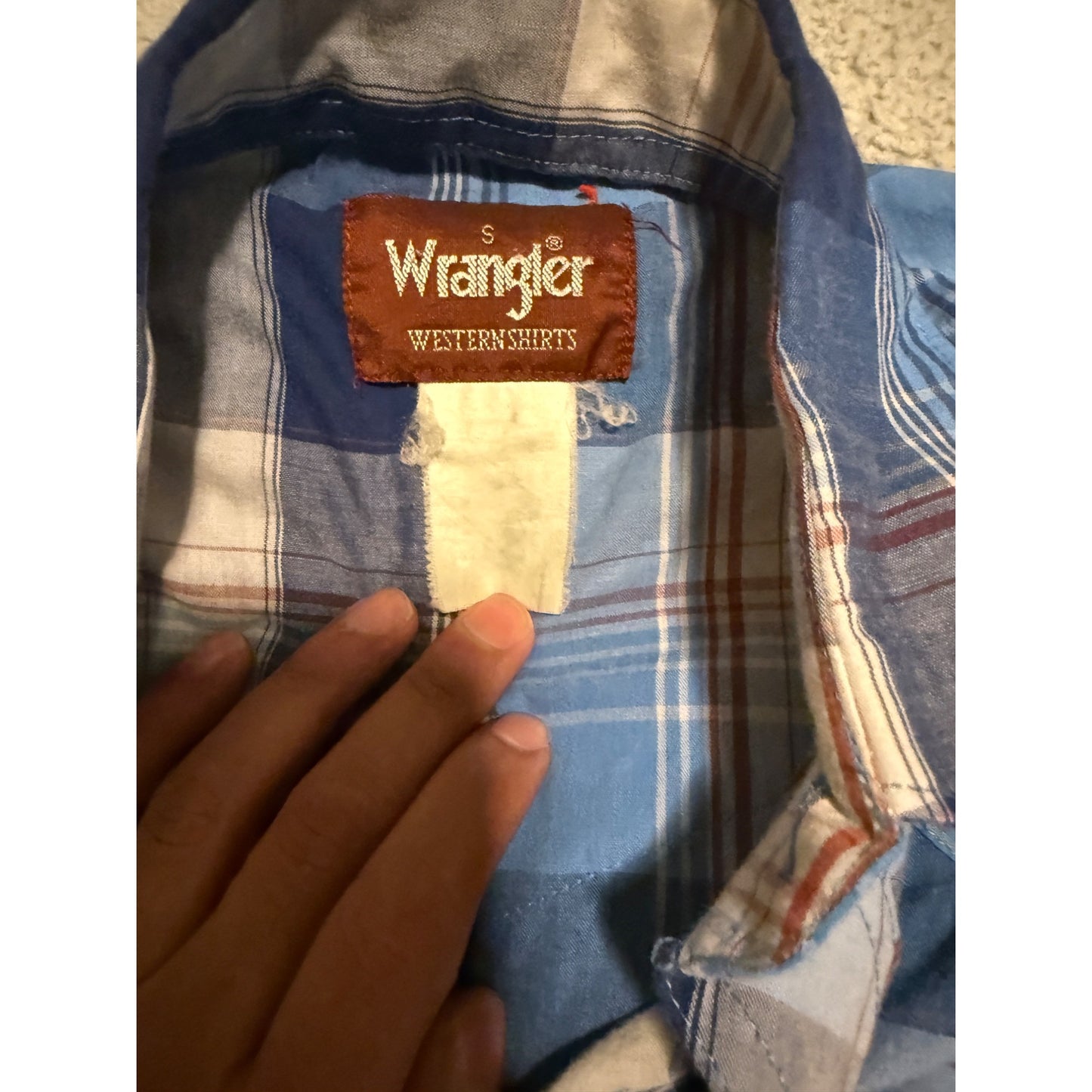 Wrangler Western Blue Pearl Snap Plaid Button Up Western Cowboy Shirt Size S