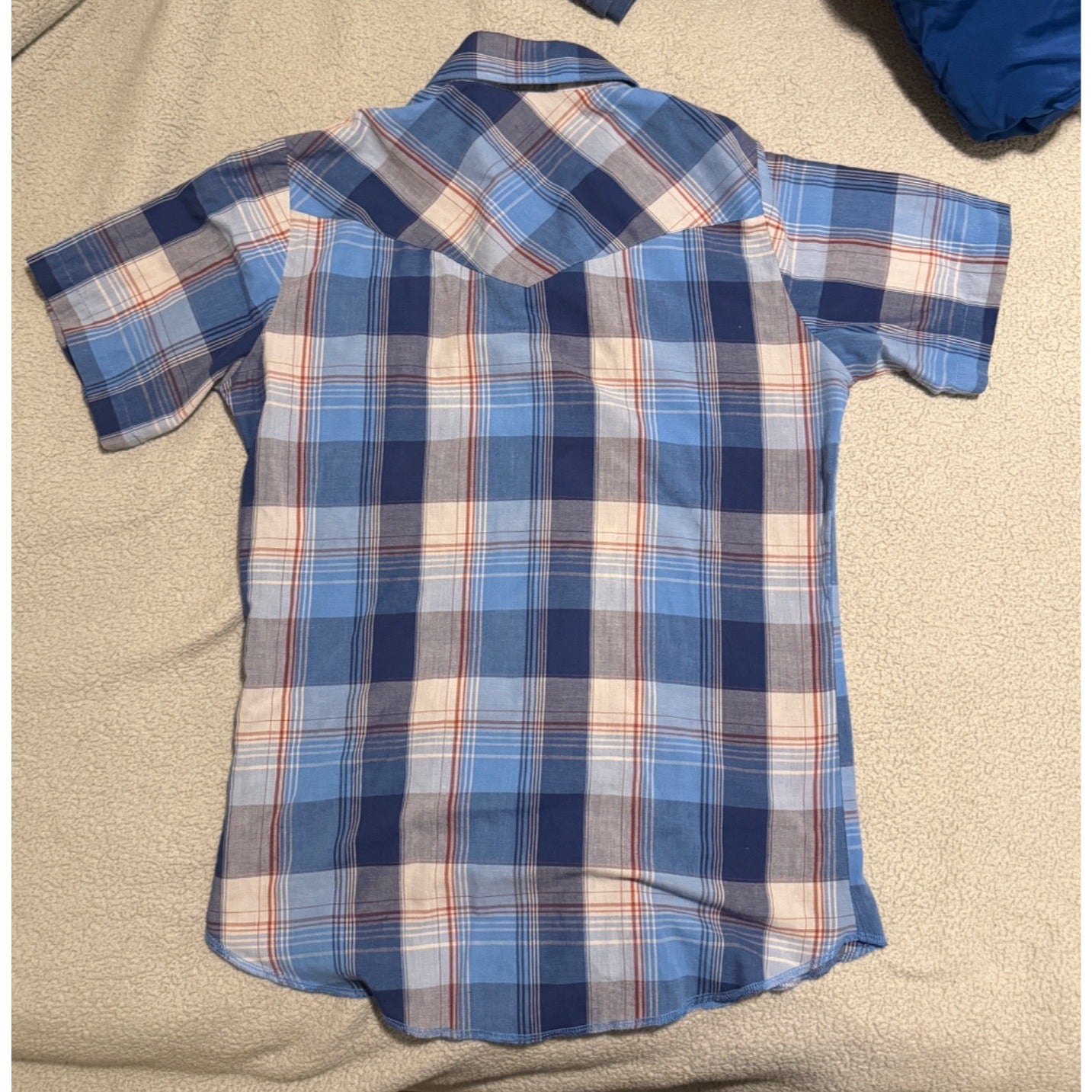 Wrangler Western Blue Pearl Snap Plaid Button Up Western Cowboy Shirt Size S