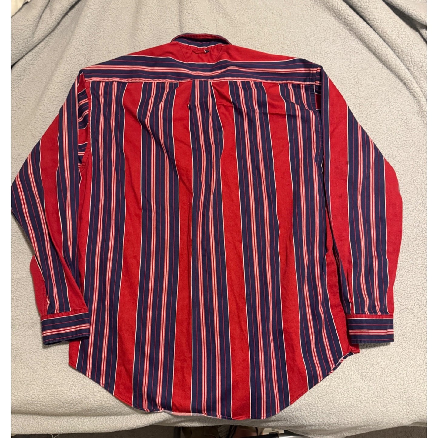 Vintage 90s Tommy Hilfiger Mens Striped Red Blue Long Sleeve Button Down Shirt L