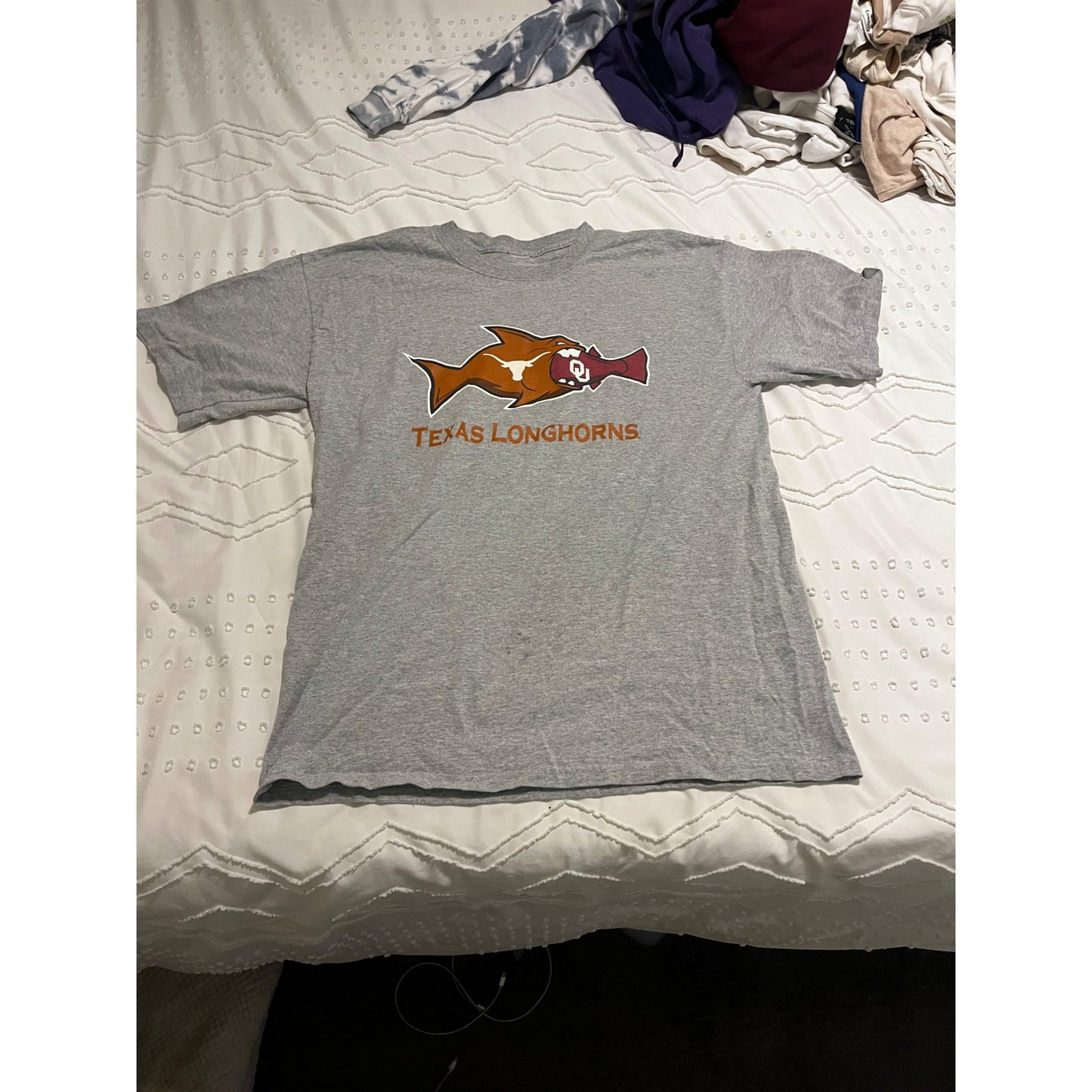 Texas Longhorns Y2K College Regular Fit Short Sleeve T-Shirt Gray Mens Size M