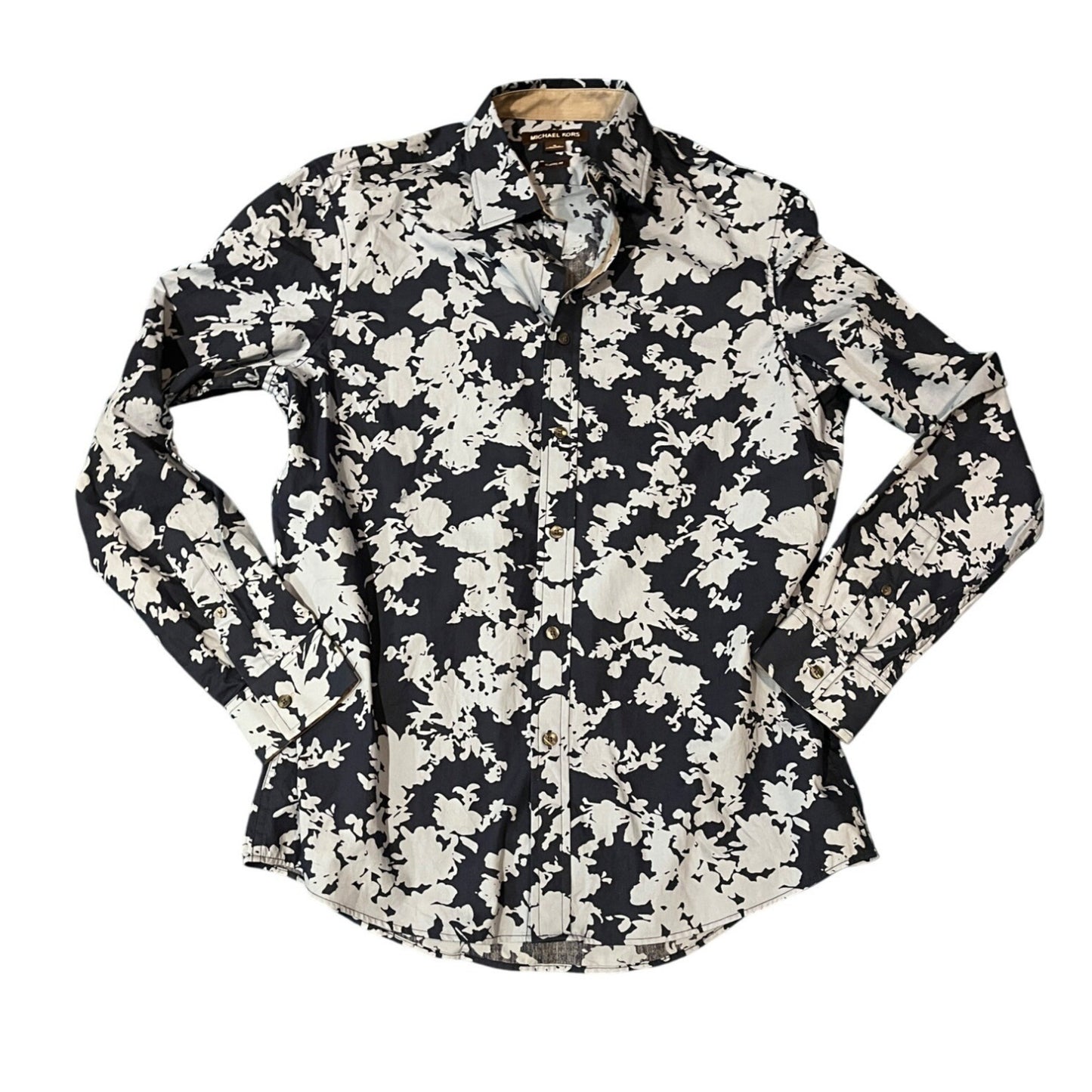 Michael Kors Classic Fit Floral Print Dress Button Up Shirt Blue Men's Size M