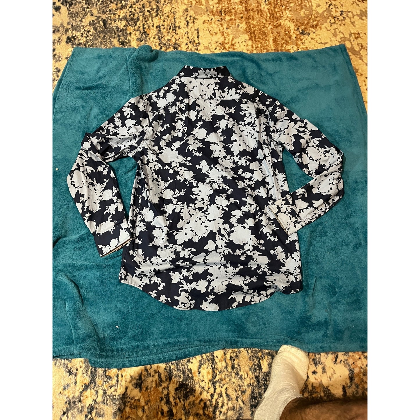 Michael Kors Classic Fit Floral Print Dress Button Up Shirt Blue Men's Size M