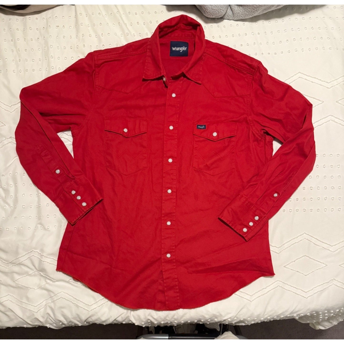 Vintage Wrangler Mens Red Brushpopper Canvas Pearl Snap Shirt Size L