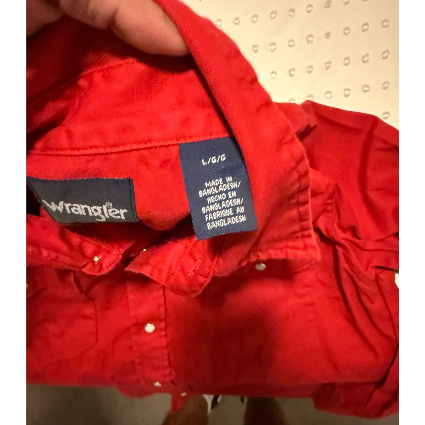 Vintage Wrangler Mens Red Brushpopper Canvas Pearl Snap Shirt Size L