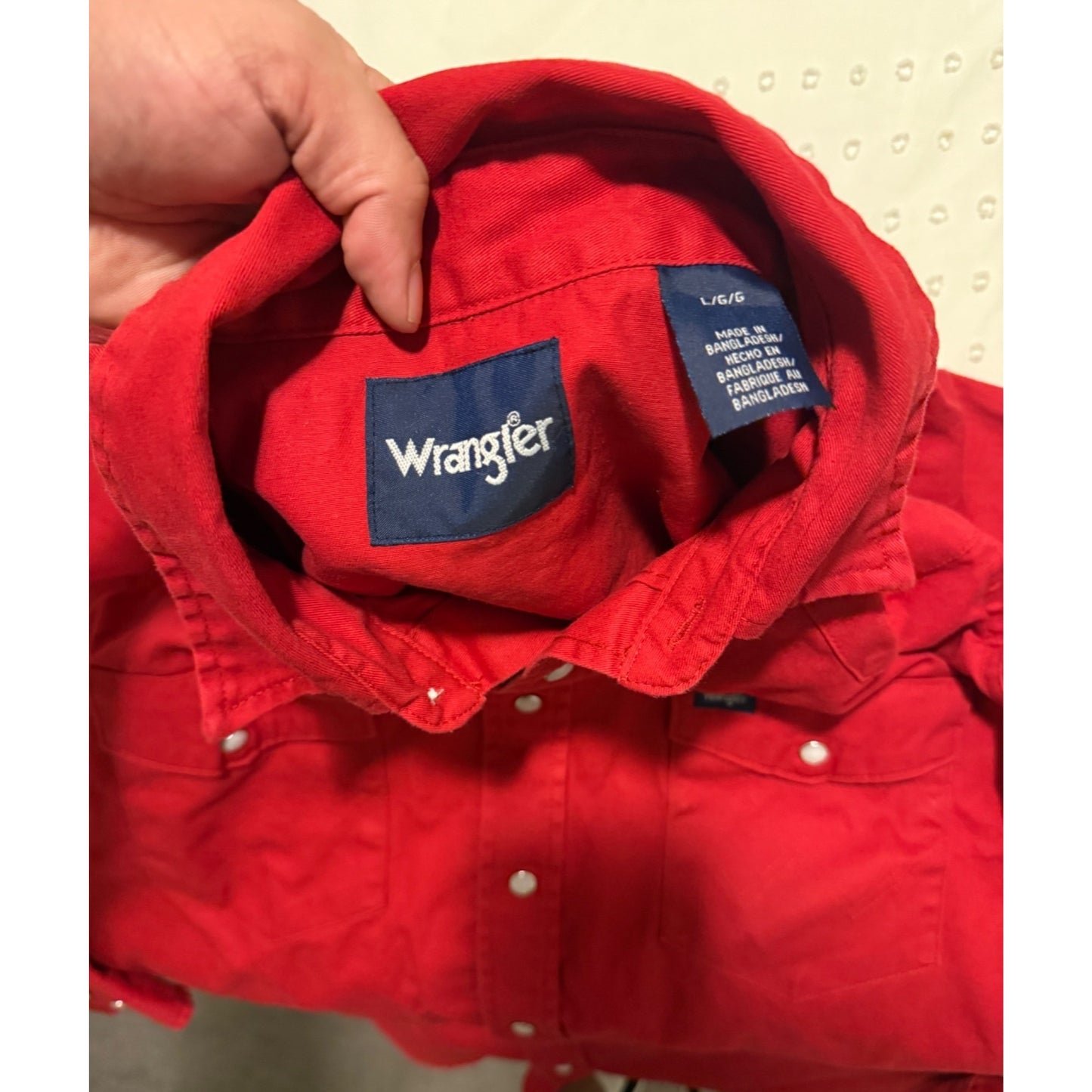 Vintage Wrangler Mens Red Brushpopper Canvas Pearl Snap Shirt Size L