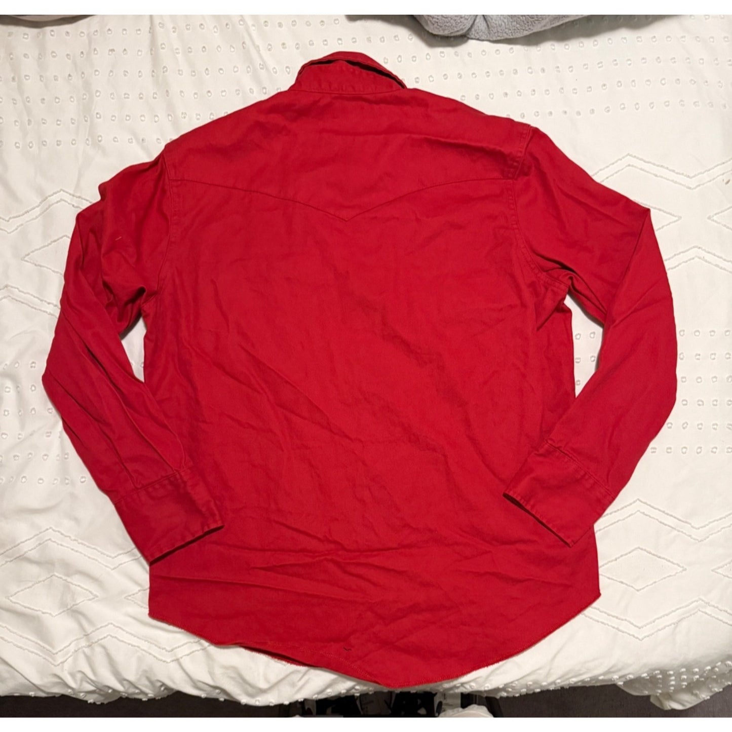 Vintage Wrangler Mens Red Brushpopper Canvas Pearl Snap Shirt Size L