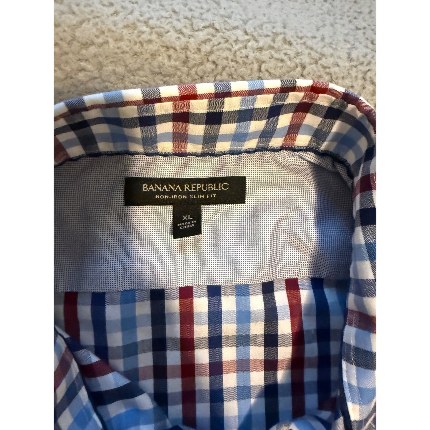 Banana Republic Slim Fit Non-Iron Mens Plaid Checker Button Down Shirt Size XL
