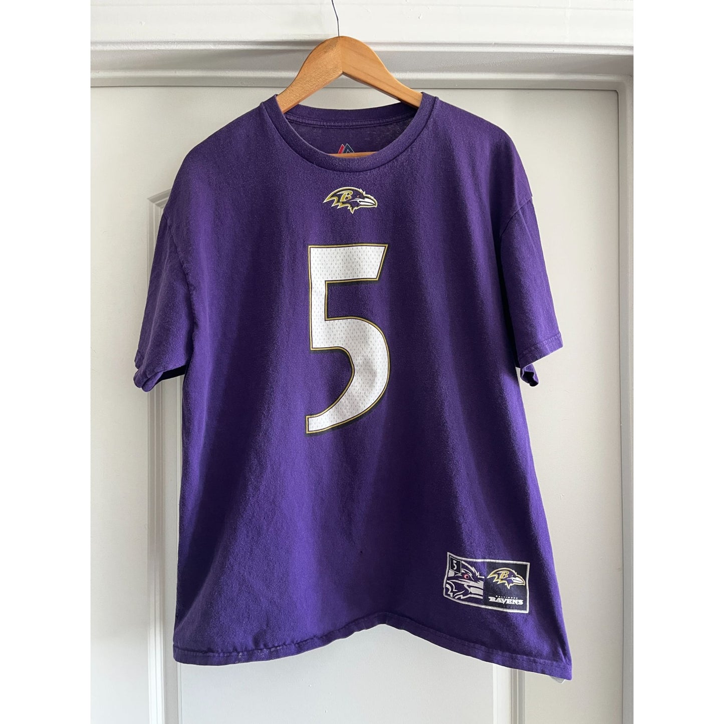 Majestic NFL Jersey Ravens Flacco #5 Short Sleeve T-Shirt Purple Mens Size XL