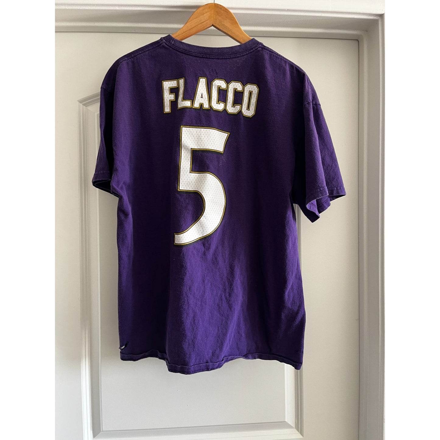Majestic NFL Jersey Ravens Flacco #5 Short Sleeve T-Shirt Purple Mens Size XL