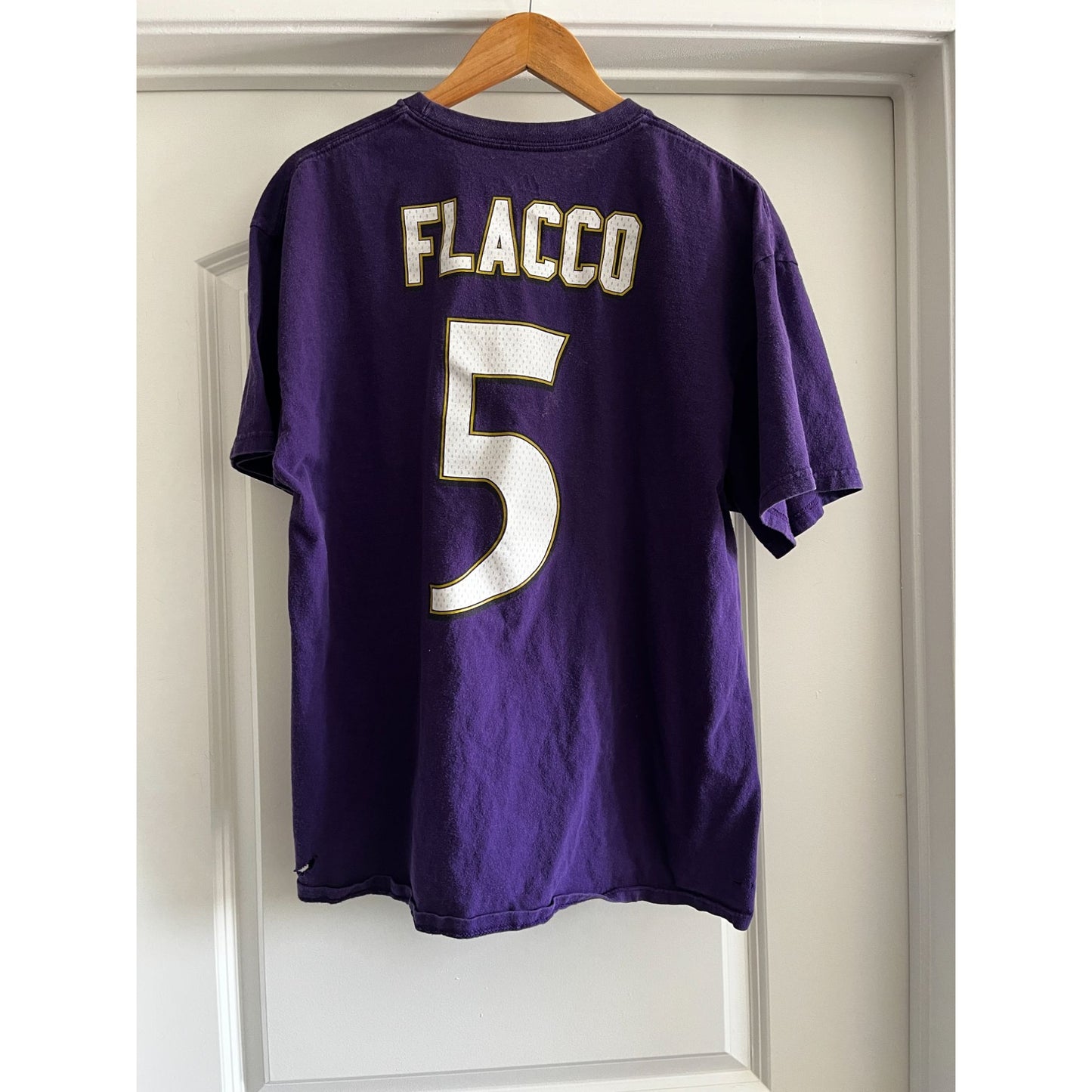 Majestic NFL Jersey Ravens Flacco #5 Short Sleeve T-Shirt Purple Mens Size XL
