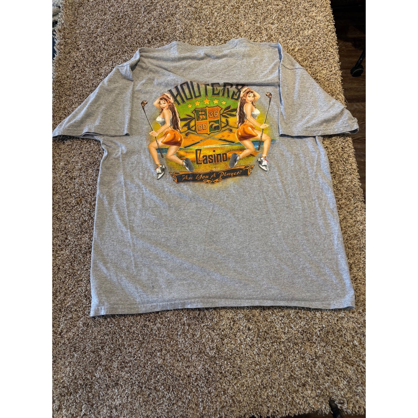 Hooters Casino Las Vegas Graphic T-Shirt Men's XL Gray Golf Girls Back Print