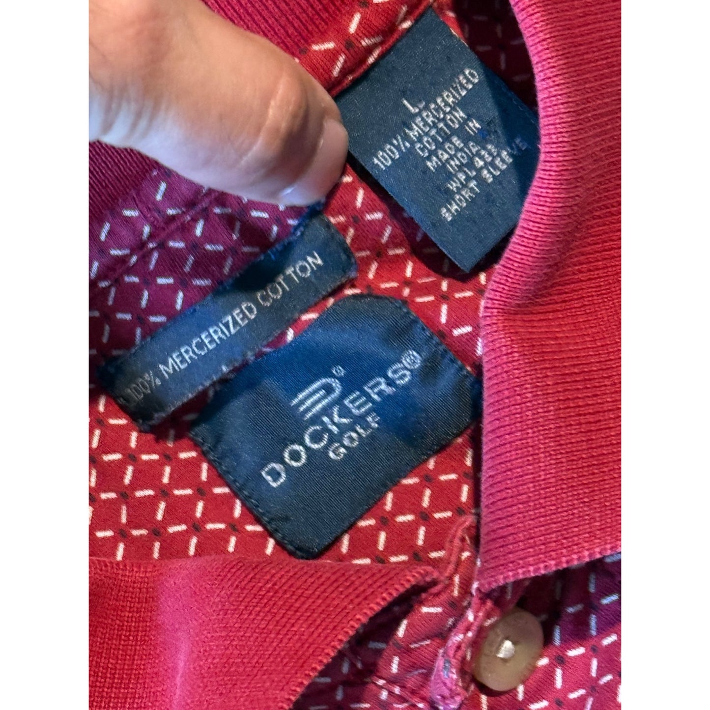 Dockers Golf Red Diamond Pattern Polo Shirt Men's L 100% Mercerized Cotton