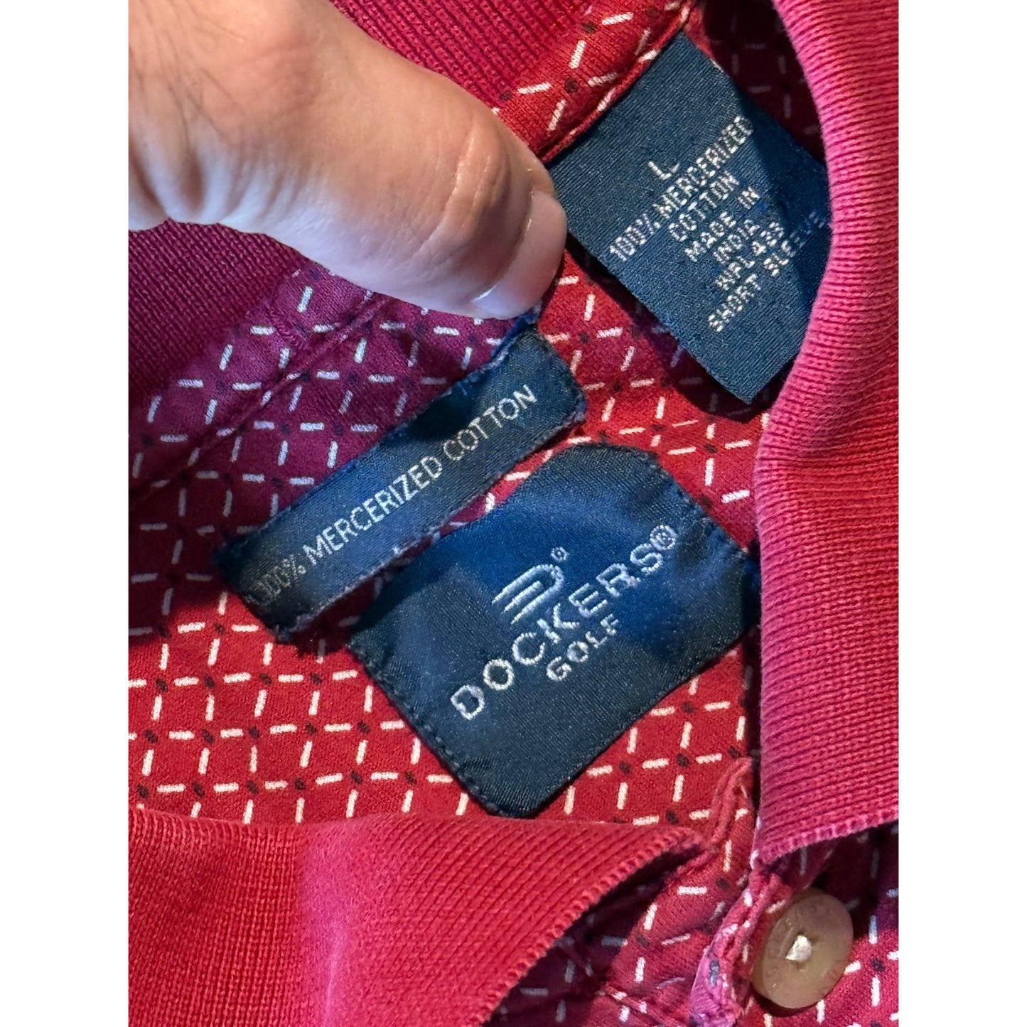 Dockers Golf Red Diamond Pattern Polo Shirt Men's L 100% Mercerized Cotton