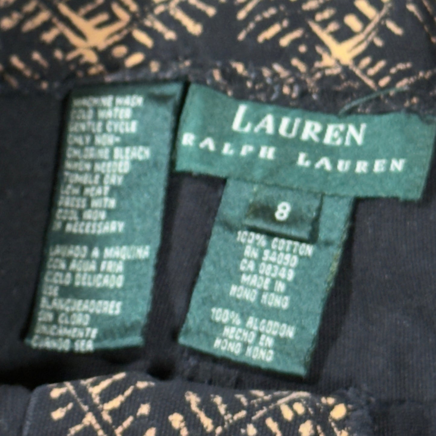 Lauren Ralph Lauren Women’s 8 Black Beige Tribal Print Crop Pants