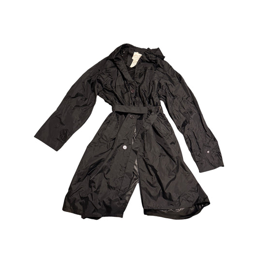 Vintage 80s Exclusive Lightweight Trench Coat Overcoat Womens Black Nylon Made Italy Size L