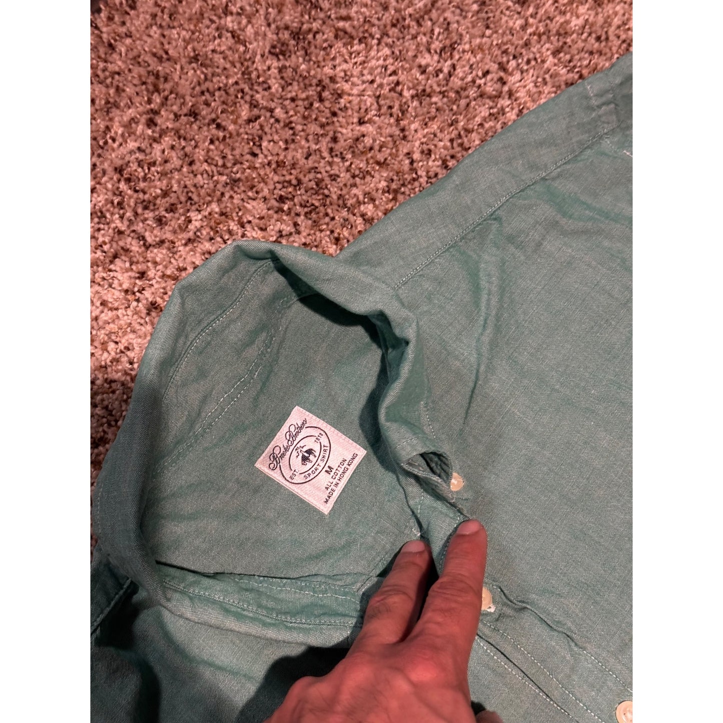 Brooks Brothers Green Button Down Shirt Men’s M Short Sleeve All Cotton Casual