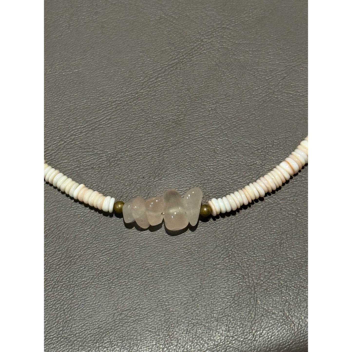 Vintage Puka Shell Necklace White Stone Center Bead Choker Surfer Beach